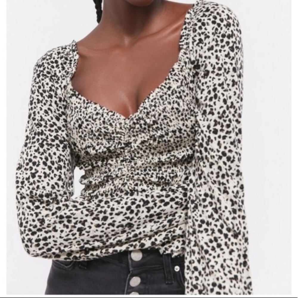 Urban Outfitters Cheetah Smoked Long Sleeve Top, M